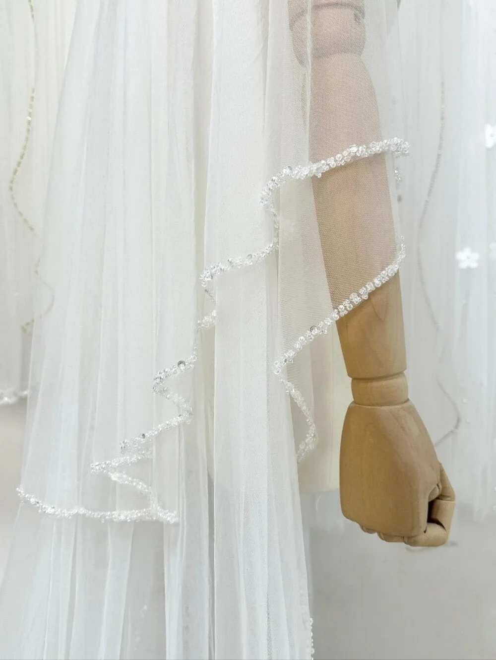 White Bridal Veil with Beaded Edge, Cathedral